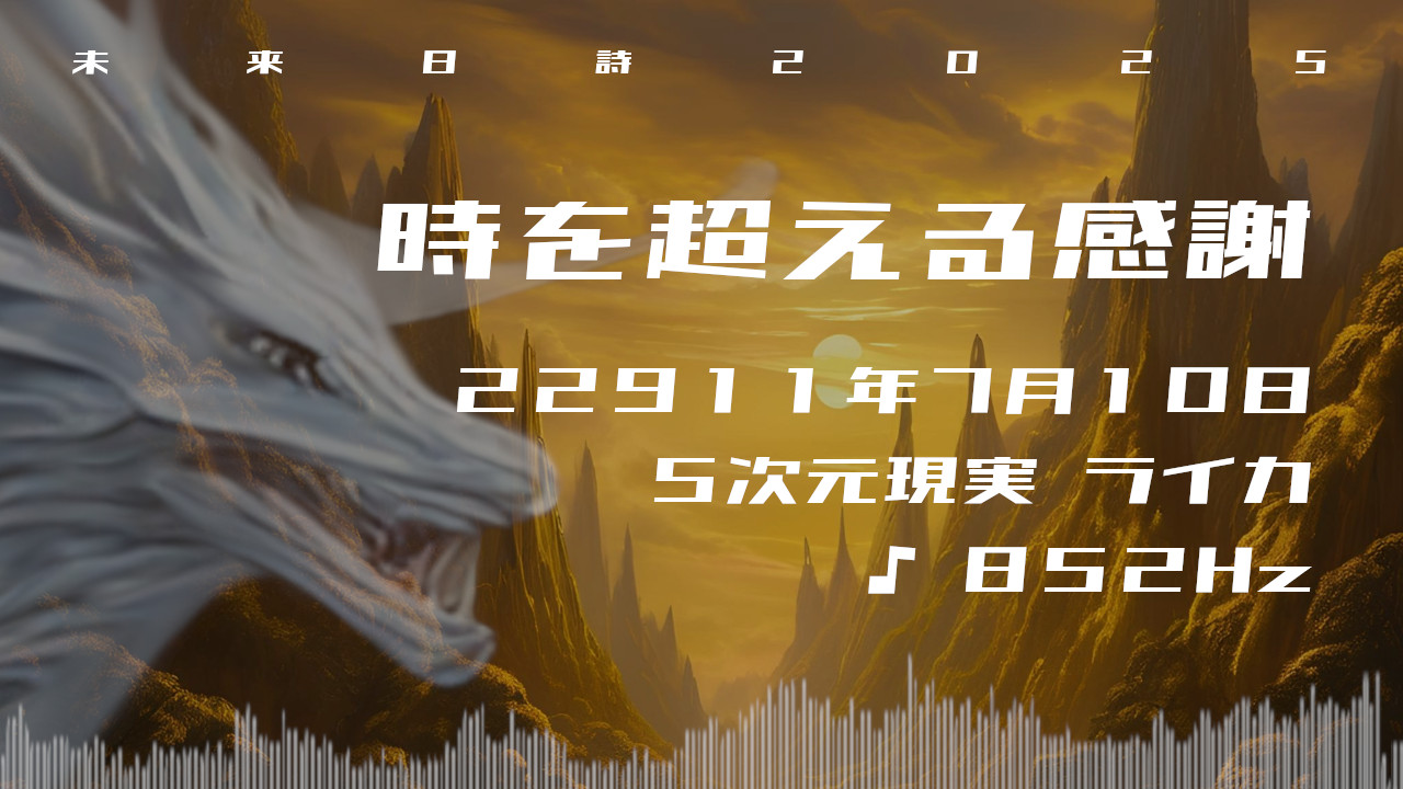 時を超える感謝. . .２２９１１年７月１０日頃✧５次元ライカにて✧852Hz✧ソルフェジオ周波数✧松果体・第三の目の活性化の波動✧未来日詩2025✧