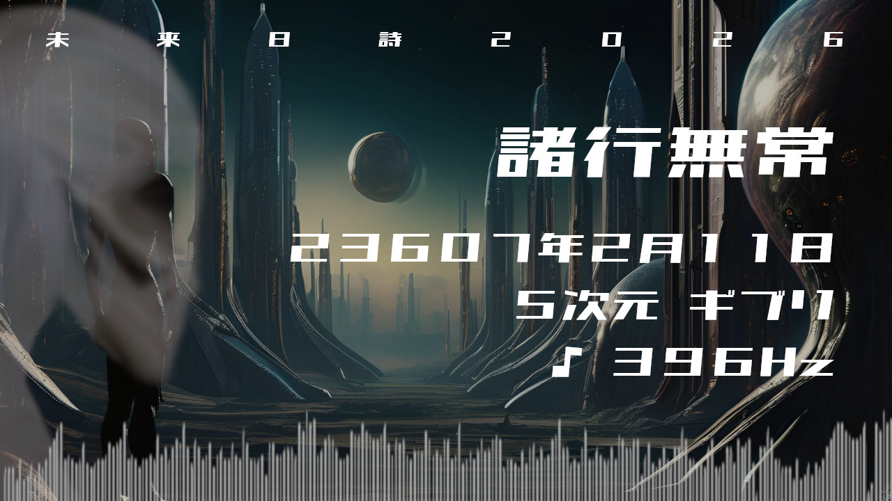 諸行無常. . .２３６０７年２月１１日頃✧５次元ギブリにて✧396Hz✧ソルフェジオ周波数✧第1チャクラ・生命力・グラウンディングの波動✧未来日詩2026年✧