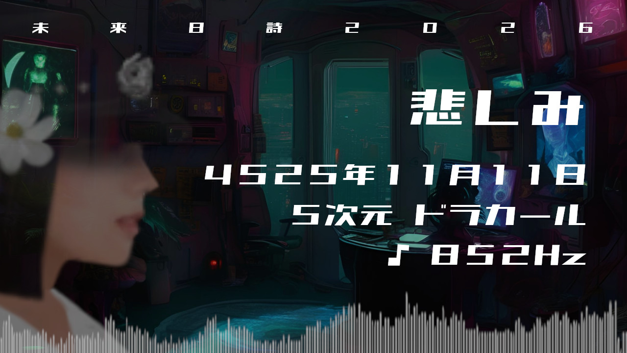 悲しみ. . .４５２５年１１月１１日頃✧５次元ドラカールにて✧852Hz✧ソルフェジオ周波数✧松果体・第三の目の活性化の波動✧未来日詩2026年✧